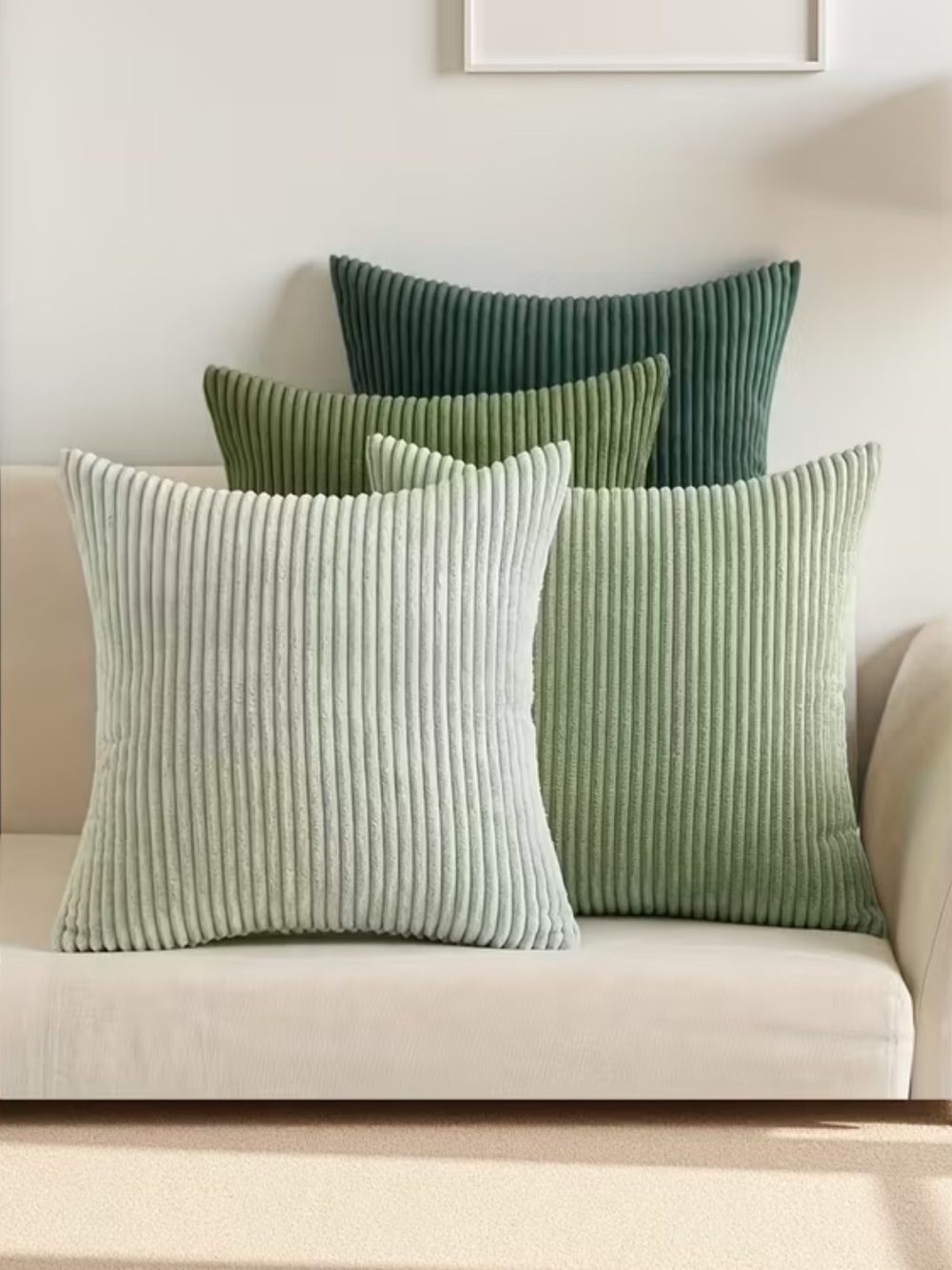 FRESH GREENS ll - Set of 4 Super Soft Ribbed Square Throw Pillow Cases -18 x 18